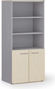 Szafa biurowa z drzwiami niskimi PRIMO GRAY, 800 x 500 x 1781 mm, szary/brzoza