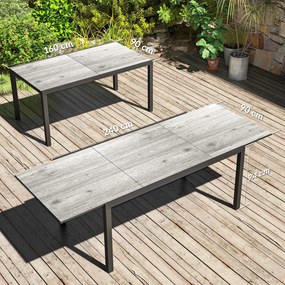 Outsunny Rozsuwany Stół na 6-8 Osób, Regulowany Stół Zewnętrzny z Aluminium, Stali, Tworzywa Sztucznego, Efekt Drewna, Szary