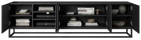 Szafka RTV Asha 200 cm z ryflowanym frontem i metalowym stelażem - czarny mat