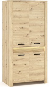 Szafa czterodrzwiowa z półkami i drążkiem podświetlana dąb artisan W3-M65