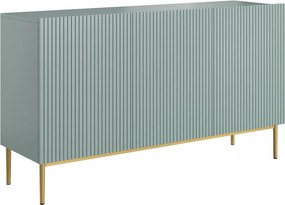 Komoda Nicole 150 cm trzydrzwiowa z ryflowanym frontem - szałwia / złote nóżki - Limitowana oferta