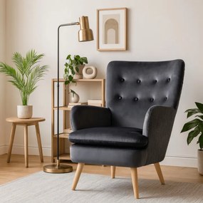 Fotel Uszak Wypoczynkowy SANTOS Szary Welurowy Nowoczesny Loft