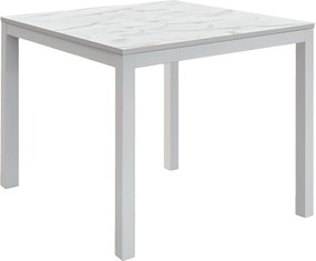 Drewniany stół, marmurowe wykończenie i biały metal, rozkładany 90x90 - TROPEA