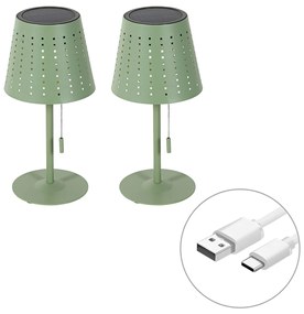 Zewnetrzna Zestaw 2 lamp stołowych zielonych w komplecie z diodą LED, 3-stopniowy ściemniacz, ładowanie i energia słoneczna - FerreDesignerski Oswietlenie zewnetrzne