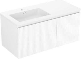 Mexen Rivel szafka łazienkowa 100 cm z umywalką Otis lewą, 1S, 1D, ryflowana, biała mat - 91A23-10047-3-BBFF01-W18L01