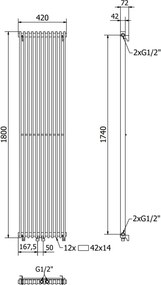 Mexen Kansas grzejnik dekoracyjny 1800 x 420 mm, 1242 W, czarny - W204-1800-420-00-70