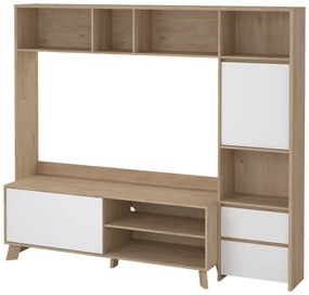 Biało-naturalny zestaw pod TV w dekorze dębu 209x183x48 cm Next – Tvilum