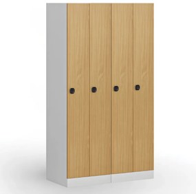 Szafka ubraniowa S1 wąska, 2-drzwiowa, 1850 x 500 x 500 mm, demontaż, zamek kodowy, drzwi laminowane, orzech