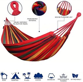 Hamak z drewnianym stelażem ogrodowy dwuosobowy czerwony stelaż do hamaka POLSKI + GRATIS