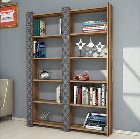 Nowoczesny regał na książki – 124,6 x 170 x 24,2 cm – Orzech i Chalcedon – Melamina