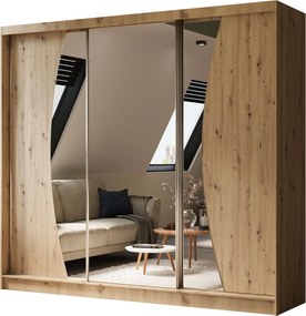 Szafa Przesuwna VOCE 240 cm z Lustrem Szafa Trzydrzwiowa Dąb artisan