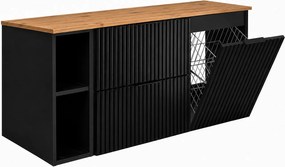 Zestaw szafek łazienkowych z koszem na pranie, Czarny / Blat Dąb Craft / Uchwyty Czarne, 120 x 57 x 46 cm