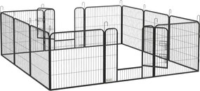 PawHut Wybieg dla Szczeniąt, Zagroda Dla Domowych Zwierząt, 12 Paneli 80x80 cm, 2 Drzwi, Ramy Stalowe, Szary