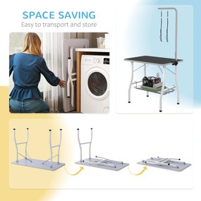 PawHut Stół do Pielęgnacji Psów z Regulowanym Ramieniem, Półką, Antypoślizgową Powierzchnią, 90 x 60 x 76 cm, Czarny