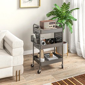 HOMCOM Wózek Kuchenny na Kółkach z 3 Poziomami i 2 Koszami Ciemnoszary | Aosom PL