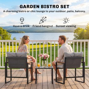 Outsunny 3-częściowy zestaw mebli balkonowych, 2 fotele ze stolikiem, poduszki z oddychającym pokryciem, meble ogrodowe, zestaw bistro z metalu, na taras i do ogrodu, szary | Aosom PL