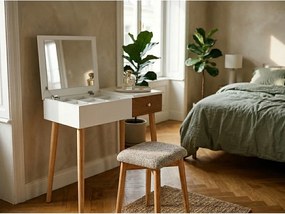 Biała toaletka z lustrem, schowkiem na biżuterię i stołkiem Bonami Essentials Beauty