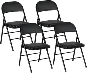 HOMCOM Zestaw 4 składanych krzeseł czarnych sztuczna skóra metalowa rama do 120 kg | Aosom PL