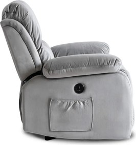 Fotel Masujący ARON Elektryczny Rozkładany z Podnóżkiem Szary Welurowy Nowoczesny