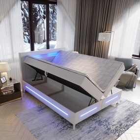 Masseno Łóżko kontynentalne BENZ 140x200 cm LED z pojemnikiem na pościel - Brązowy, MADRYT 928