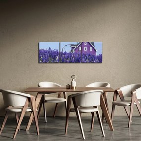Obraz lawendowego pola (z zegarem) (90x30 cm)