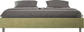 Łóżko wyposażone w stelaż z listwami tapicerowane 200x200 microfibra zielony Azelia