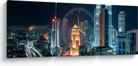 Obraz - Noc w Kuala Lumpur (z zegarem) (90x30 cm)