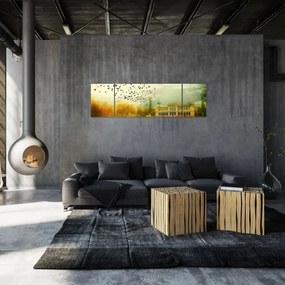 Obraz namalowanego krajobrazu z rezydencją (170x50 cm)