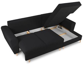 Czarny rozkładany/ze schowkiem narożnik z materiału bouclé (prawostronny/z szezlongiem) Kyoto – Cosmopolitan Design