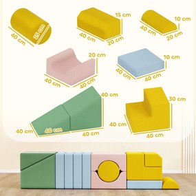 AIYAPLAY Zestaw miękkich klocków dla dzieci, 12‑częściowy zestaw tkaninowych bloków, pianka, pokrycie ze sztruksu, zmywalny, pastelowy | Aosom PL