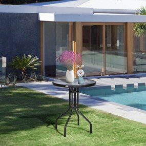 Outsunny Stół Ogrodowy Balkonowy Bistro Metalowy z Szybą Bezpieczną Okrągły 60cm Wysokość 70cm | Aosom PL