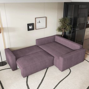 Masseno Narożnik ERONIS z funkcją spania i pojemnikiem na pościel Narozniki L, Rozkładana sofa - Wrzosowy, POSO 130