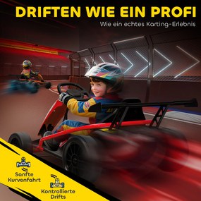 AIYAPLAY 24V Elektryczny gokart do jazdy i driftu, opony nylonowe, pas bezpieczeństwa, klakson, muzyka dla 8-12 lat Czerwony