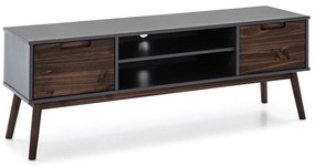 Antracytowa/ciemnobrązowa szafka pod TV z litego drewna sosnowego 140x52,5 cm Nussa – Marckeric