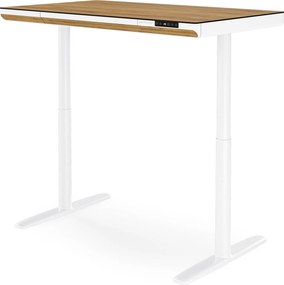 Biurko elektryczne sit-stand z szufladą i ładowarką bezprzewodową Qi białe/złoty dąb, 1200 mm: ELLIS