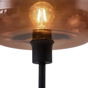 Stylowa lampa podłogowa w stylu Retro, czarna z brązowym szkłem - Bizle Retro Oswietlenie wewnetrzne