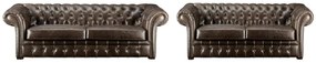 Komplet wypoczynkowy 3+2 typu chesterfield CLOTAIRE z postarzanej skóry