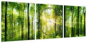 Obraz - Świt w lesie (z zegarem) (90x30 cm)
