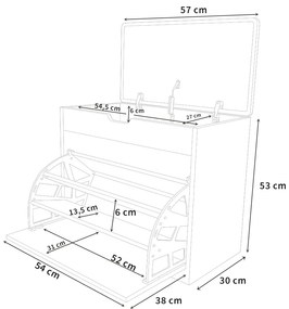 Szafka na buty z siedziskiem i wysuwanymi półkami VAULT, 57 x 30 x 53 cm