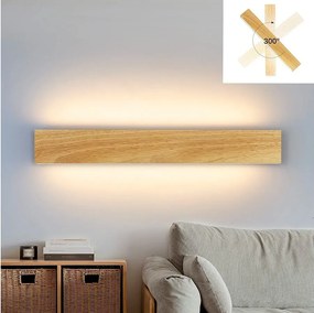 NETTLIFE Kinkiet wewnętrzny LED: 52 cm nowoczesna drewniana lampa korytarzowa w górę i w dół 17 W lampa na klatkę schodową 3000 K ciepła biel