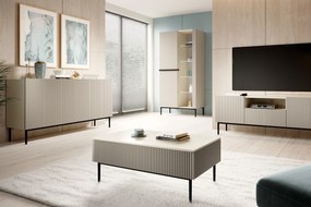 Komoda Nicole 150 cm z ryflowanym frontem - kaszmir / czarne nóżki