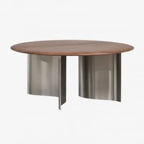 Okrągły Stolik Kawowy Ø80 Cm Z Drewna Mango I Stali Nierdzewnej Marvion Drewno Mango - Sklum