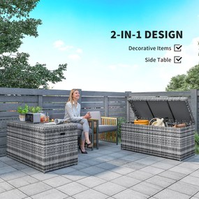 Outsunny Skrzynia z Rattanu 380L odporna na UV z pokrywą i przestrzenią UV-odporny 130 x 61 x 65 cm Ciemnoszary
