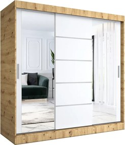Szafa przesuwna 200 cm dąb artisan + biały R7-T93