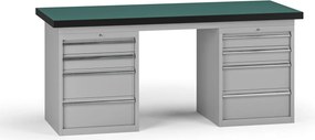 Stół warsztatowy G8, 1800 x 750 x 800 mm, 2x kontener, 8x szuflada, szary