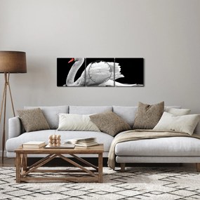 Obraz czarno - białego łabędzia (z zegarem) (90x30 cm)