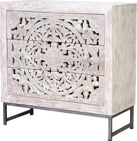 Bufet w manguier i piètement z białego i szarego metalu