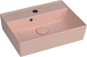 Umywalka ceramiczna nablatowa / wisząca różowa z półką i otworem na baterie 50 x 38 cm LERA pink