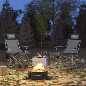 Outsunny Zestaw 2 krzeseł kempingowych składanych fotel wędkarski z odpinanym podnóżkiem uchwyt na napój nośność 120 kg Szary | Aosom PL