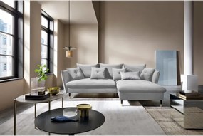 Narożnik GLAM Prawostronny z funkcją spania, zestaw z poduszkami wolnostojący tkanina RIVIERA 80 Jasny szary DOMO HOME